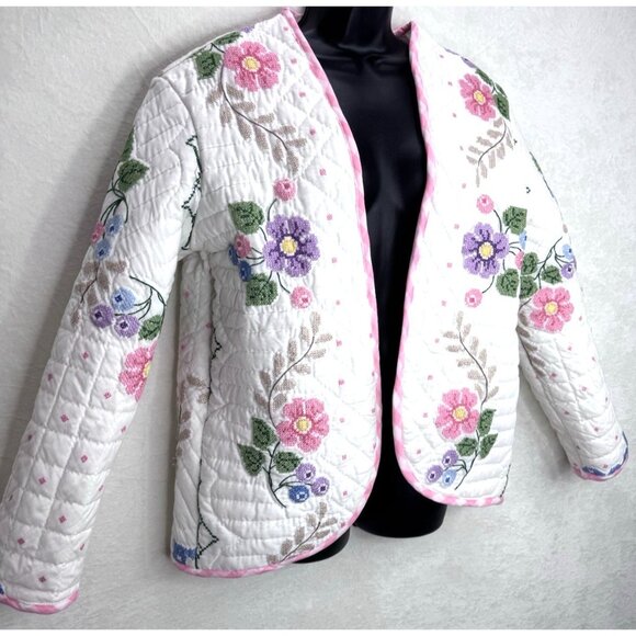 Handmade Crossstitch Upcycled Mentorsilly Jacket Size Large - Picture 2 of 12